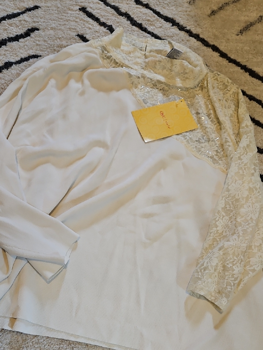 Victor Costa Ivory Lace Yoke Blouse